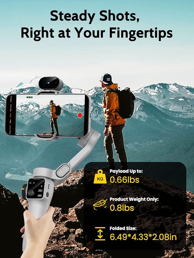 AOCHUAN Gimbal Stabilizer for Video Recording, Smartphone 3-Axis Smartphone Gimbal with AI Tracking Sensor for Vlogging,7.8' Extension Rod,Trigger Button,YouTube Tiktolk(Smart V8 AI White)