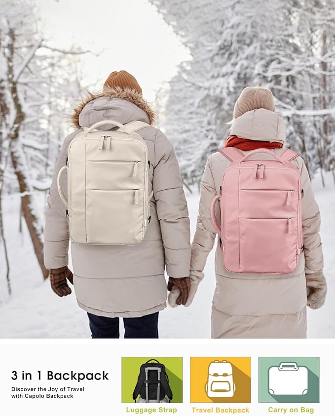 Capolo Travel Backpack for Women Men Waterproof Laptop Backpack Airlines Approved Carry On Backpack Bag Computer Bookbag for Business, Work, Traveling Fits 15.6 Inch Laptop(Pink)