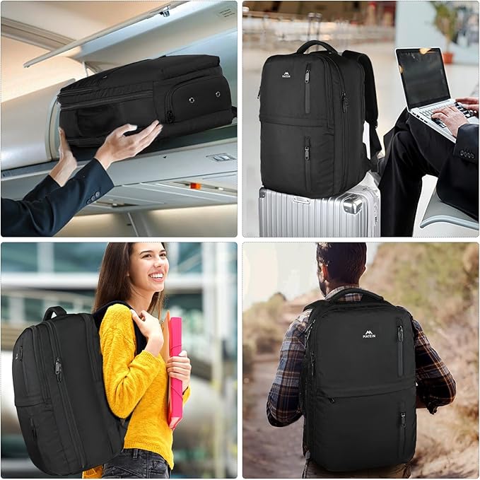 MATEIN Extra Large 45L Travel Laptop Backpack, Airline Approved Carry on Backpack with USB Port & Shoe Compartment, Water Resistant Luggage College Overnight Weekender Travel Bag Fit 18" Laptop, Black