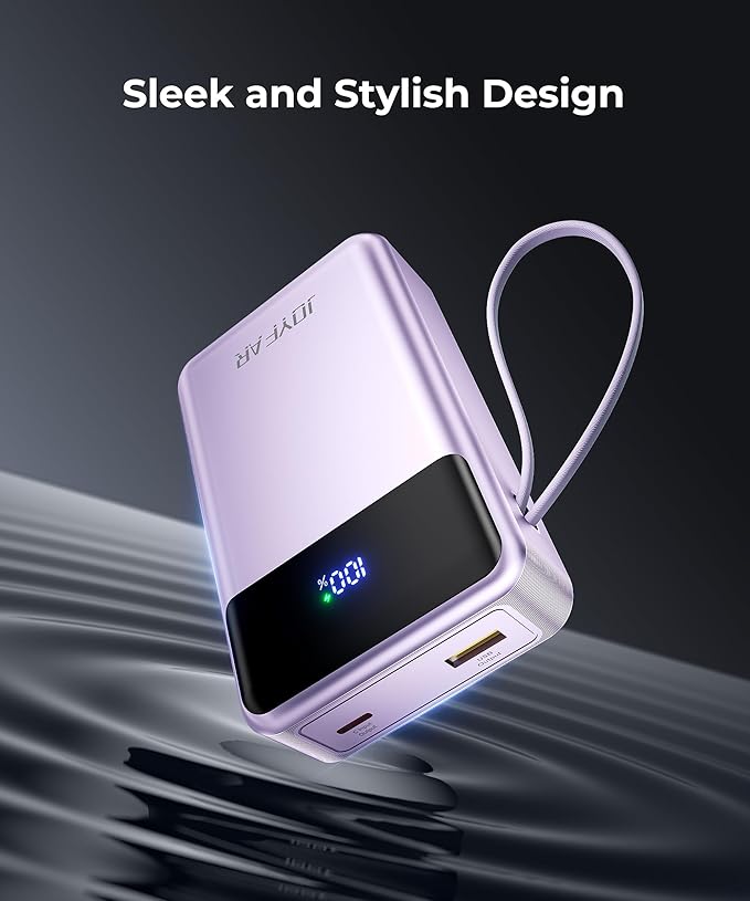 Portable Charger Power Bank - 30000mAh 65W Laptop Travel Essentials Battery Pack USB C Built in Cable Phone Fast Charging Compatible with iPhone 16 15 14 13 iPad MacBook Samsung Google (Purple)
