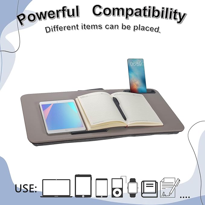Portable Laptop Desk Fits Up to 16“ Laptops, with Tablet Slot, Built-in Cushion, Great for Home & Office,Lap Desk for Laptop,Lap Desk with Cushion (Gray, Large)