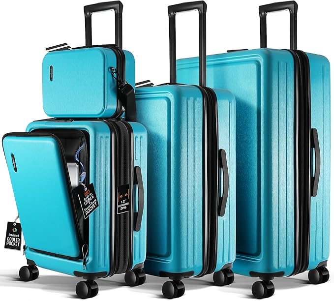 Hard Shell Luggage Sets with Spinner Wheels 4 Piece, Expandable Large Suitcases with TSA Lock, Travel Large Suitcase Set, Teal Luggage Set