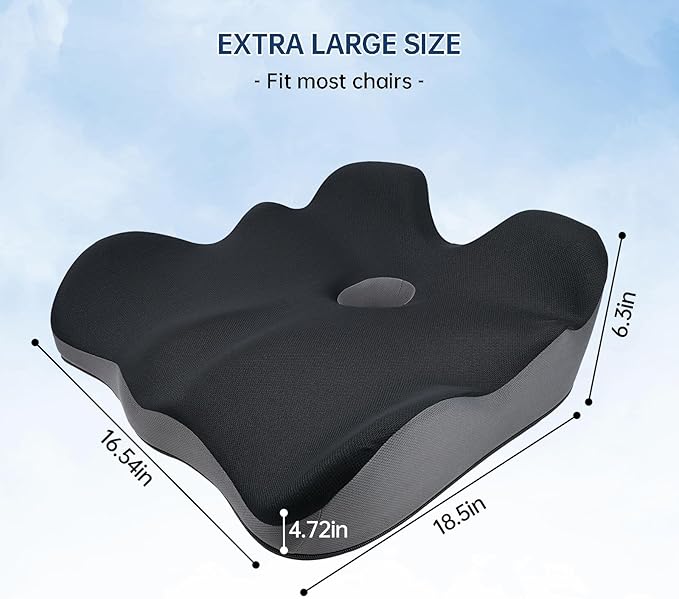 Seat Cushion, X-Large Memory Foam Office Chair Cushion, for Pressure Relief Sciatica & Pain Relief for Long Sitting Hours on Office/Home Chair, Car, Wheelchair