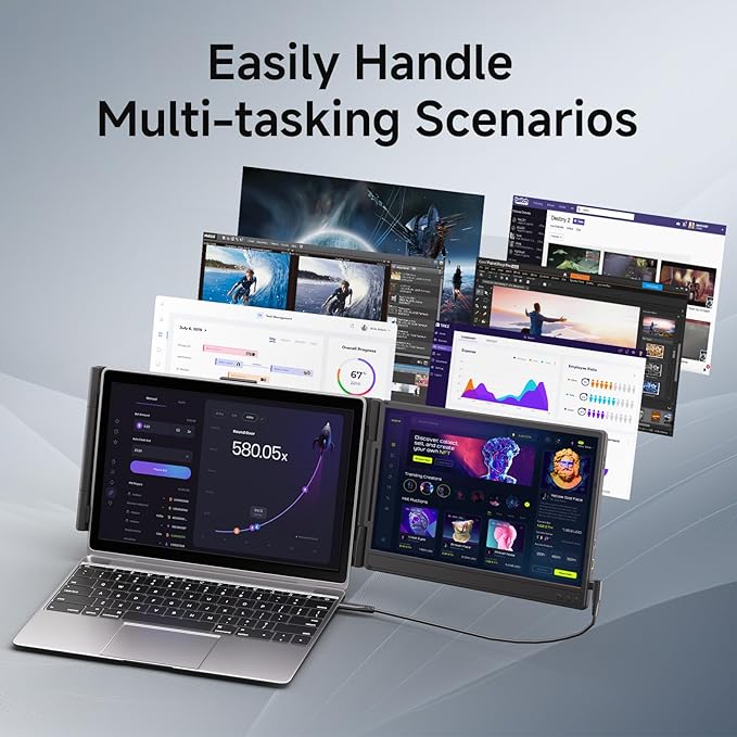 Laptop Screen Extender 14" (FHD 1080P IPS Panel 16:9) - Black Compatible with Win Mac Chrome | Plug and Play | Dual Monitor Ideal for Travel/Work/Study