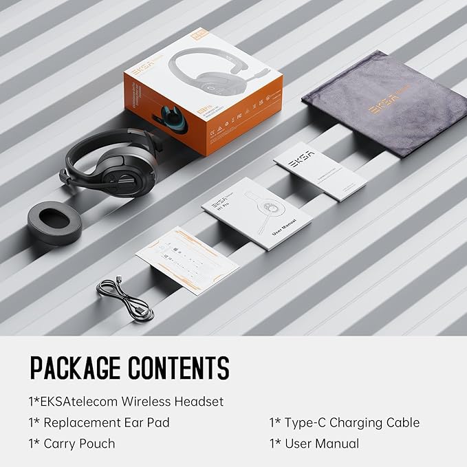 EKSA [Upgrated Trucker Bluetooth Headset with ENC Microphone, 99ft Wireless Range & 30H Talk Time, with Replaceable Ear Pad, Environmental Noise Cancelling Headphones All-Day Comfort for Drivers