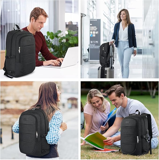AMBOR Travel Laptop Backpack for Men, 15.6-17.3 inch Laptop Backpack for School, Anti Theft Business Work Backpack with USB Charging Port, Water Resistant College Computer Bag for Men & Women, Black