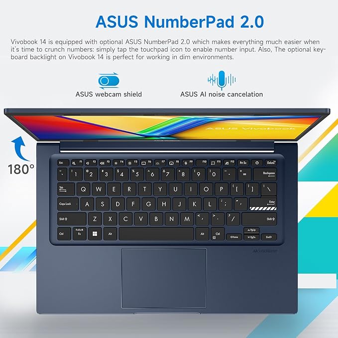 ASUS Vivobook 14X X1404VA-I512256 Laptop, 14" FHD 1920 * 1080, Intel Core i5-1334U,40GB DDR4 RAM, 1TB SSD, Wi-Fi 5, W11 Home, HDMI, Bundle with PCO Laptop Cooler