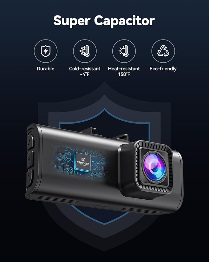 REDTIGER Dash Cam Front Rear, 4K/2.5K Full HD Dash Camera for Cars, Included 32GB Card, Built-in Wi-Fi GPS, 3.16” IPS Screen, Night Vision, 170°Wide Angle, WDR, 24H Parking Mode(F7NP)