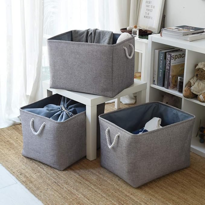 TheWarmHome Storage Baskets for Organizing, Sturdy Fabric Storage Basket , Foldable Storage Baskets for Shelves Closet Nursery Toy (Grey 3 Pack 20.5×15.7×13.8inch)