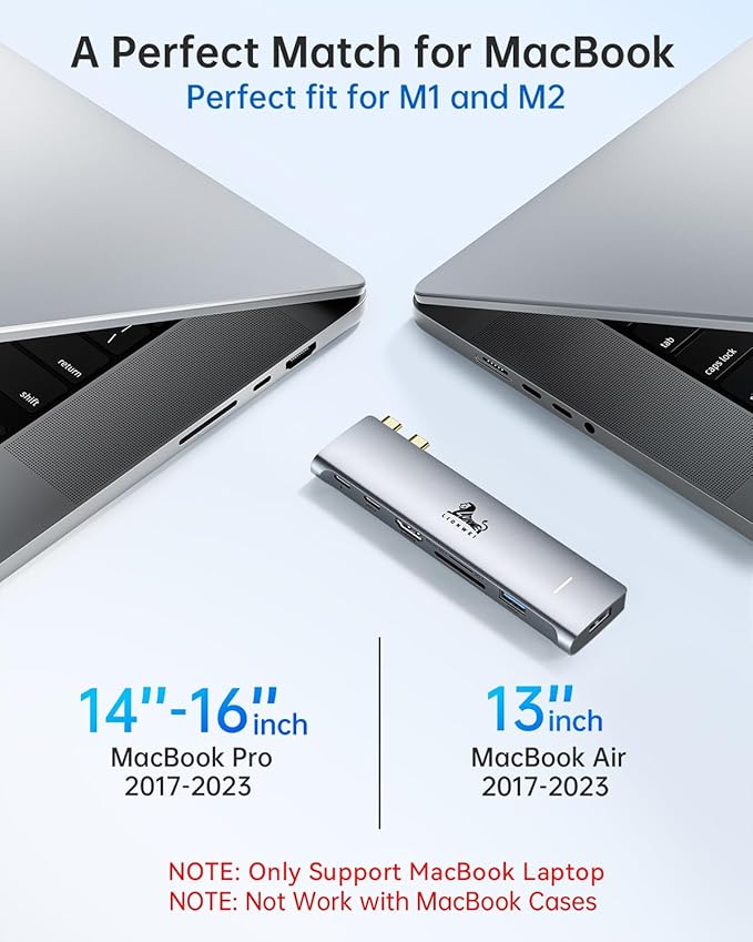 USB C Hub Adapter for MacBook Pro/Air M1 M2 M3 2023 2022 2021 13" 15" 16", 7-in-2 Multiport HDMI MacBook Accessories Dongle with Thunderbolt 3, 4K HDMI, USB C 3.0, 2 USB 3.0, SD & microSD Card Reader