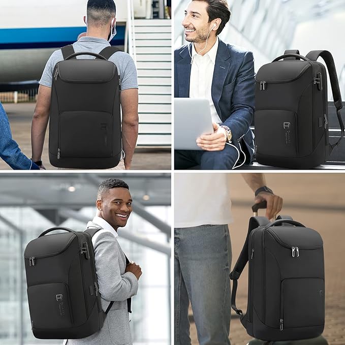 Anti Theft Business Backpack with TSA Lock, 30L Waterproof Laptop Backpacks with USB Charging Port Fits for 17.3 Inch Notebook for Men and Women, Black