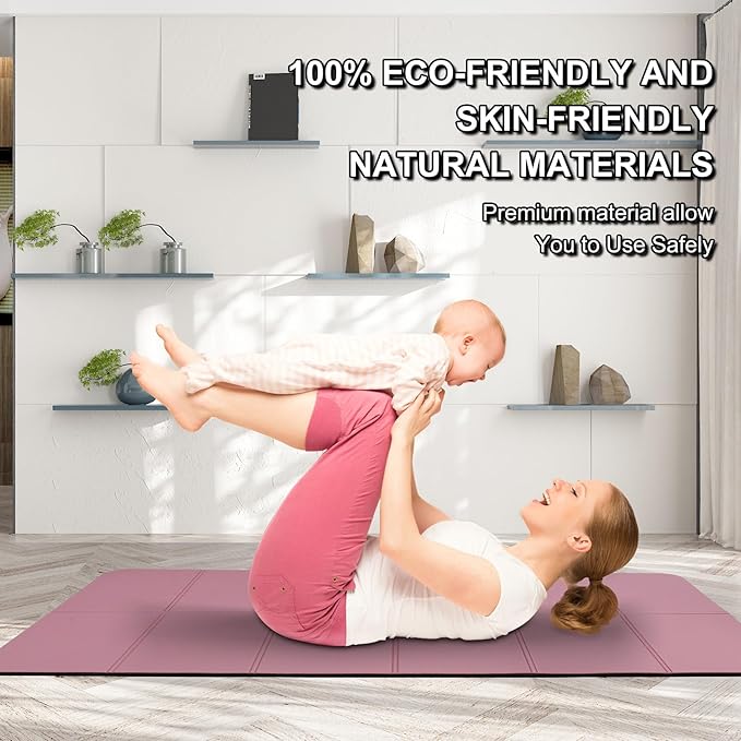 Foldable Yoga Mat 72" L x 32" W x 0.32 Inch Extra Thicked and Wided, Folding Yoga Mat for Travel with Canvas Carrying Bag, Non-Slip TPE Exercise Pilates Mat