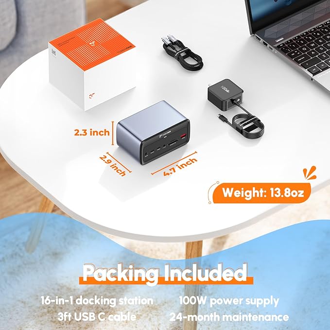 TobenONE Docking Station 3 Monitors, Triple Monitor Docking Station with Single 8K USB-C Video, Dual 4K HDMI, 10Gbps USB A/C, PD 3.0, 100W Power Supply, USB C Dock for Windows/ChromeOS, Dell, HP, ASUS