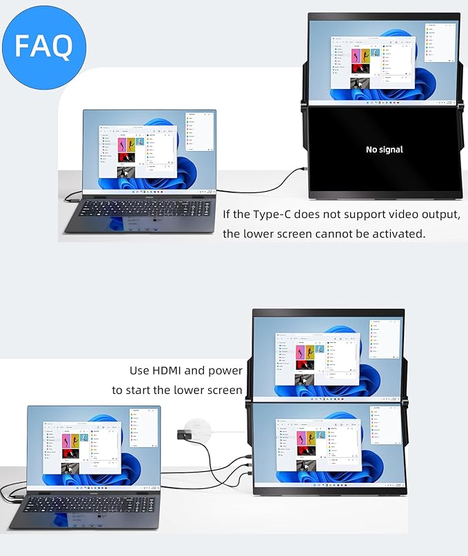 15.6" Dual Monitor, FHD 1080P 100% sRGB Laptop Screen Extender for Windows Mac, with 4 Speakers, 2 HDMI USB C Ports, for Office Gaming Triple Monitor