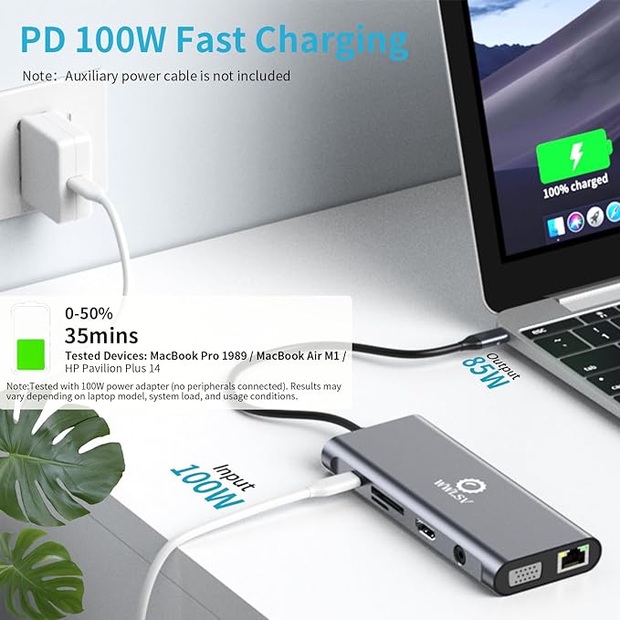 Laptop Docking Station, 12-in-1 USB C Hub – Dual Monitor with 1x 4K@60Hz HDMI, VGA, 100W PD, Ethernet, 3× USB 3.0, USB-C Data Port, SD/TF Card Reader, Audio – Compatible with MacBook, Dell, HP, Lenovo