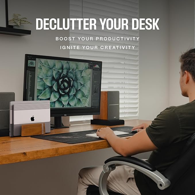 Adjustable Dual Vertical Laptop Stand for Desk, Wooden Laptop Holder, MacBook Pro Stand, Wood Mac Air Dock