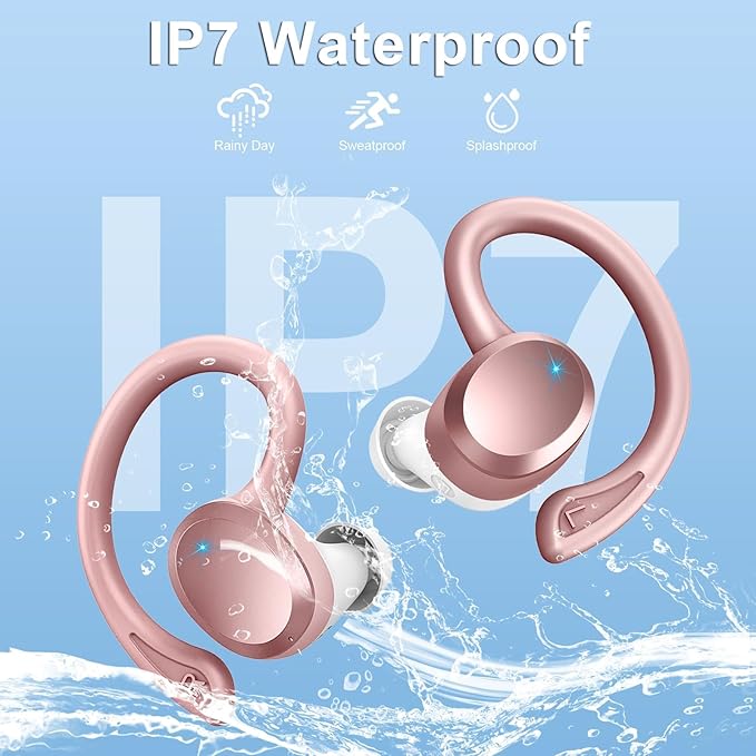 Wireless Earbuds Sport Bluetooth Headphones 5.4, 2025 Bluetooth Earbuds 4 HD Mic, Over-Ear Buds with Earhooks ENC Noise Canceling Earphones, 48Hrs Stereo, IP7 Waterproof Headset for Workout/Running