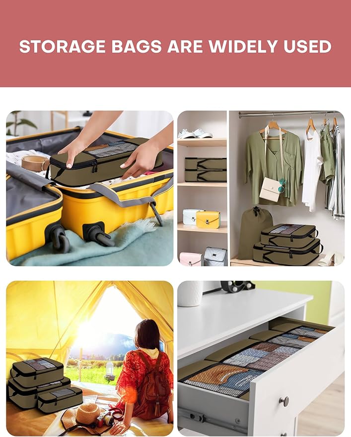 6 PCS Set Compression Packing Cubes for Travel, Lightweight Packing Organizer Bags Travel Essentials for Carry On, Suitcase,Home Closet - Brown