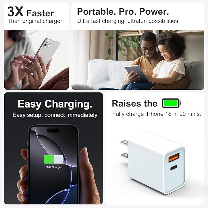 USB C Super Fast Charger, 3-Pack 30W Dual Port PD+QC Fast Charger Adapter Block for iPhone 14/15/16/17/Pro/Pro Max/Plus/iPad/MacBook air, (25W PPS) Type C Charging for Samsung S21 S22 Pixel