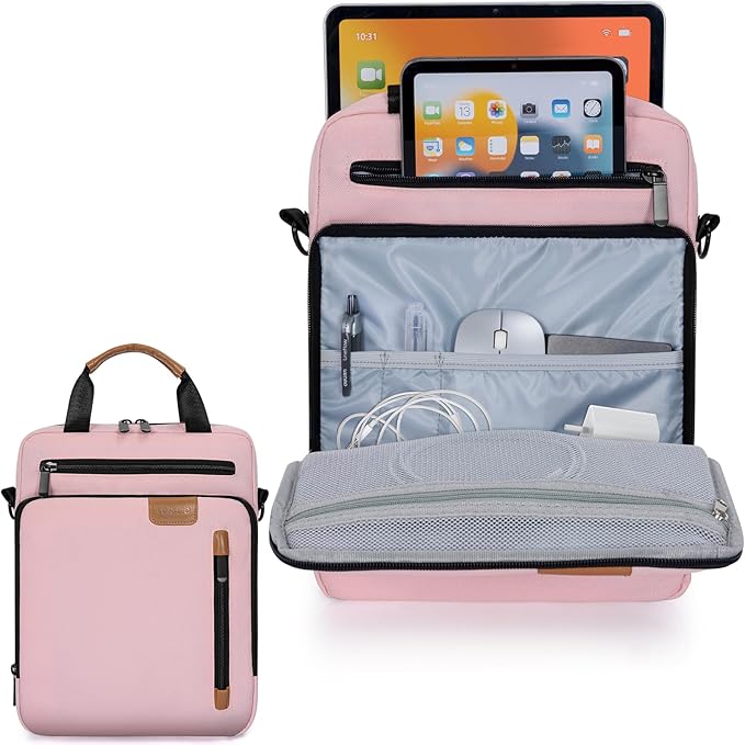 12.9 Inch Tablet Sleeve Bag, Padded Protective Carrying Case for iPad Pro M4 & Air M2 2024, Samsung Galaxy Tab S9 FE+/S9+/S8+/S7 FE/S7+ 12.4" 2022/2023, Surface Laptop Go 12.4", Pink