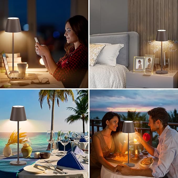 Ralbay IP54 Aluminum Cordless Rechargeable Table Lamp LED Modern Battery Operated 4800mAh Waterproof Portable Stepless Dimmable Desk Lamp for Restaurant/Bedroom/Camping/Outdoor (Rust-Coloured)