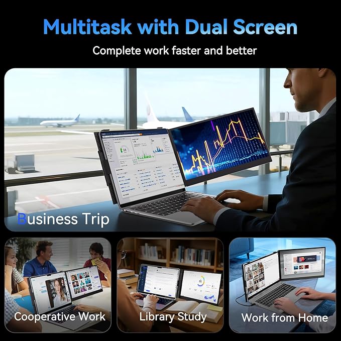 Laptop Screen Extender Monitor, 16:10 IPS 100% sRGB Portable Travel Monitor for Laptop, FHD 1200P External Display Screen, Dual Screen Attachment Plug & Play for Mac Windows