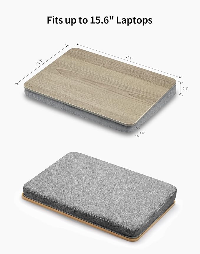 Lap Desk with Pillow Cushion, Portable Laptop Bed Desk, Fits up to 15.6 inch Laptop, Lap Stand for Bed & Couch & Carpet, Book Tablet/Drawing Board/Stand - Black Wood