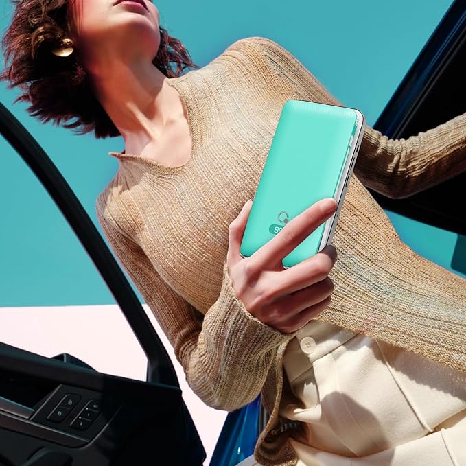 10000mAh Portable Charger with Built-in Cables and AC Wall Plug, USB C Fast Charging Power Bank with 3 Cords,5 Output External Battery Pack Compatible with iPhone,Tablet and All Smart Phones Blue