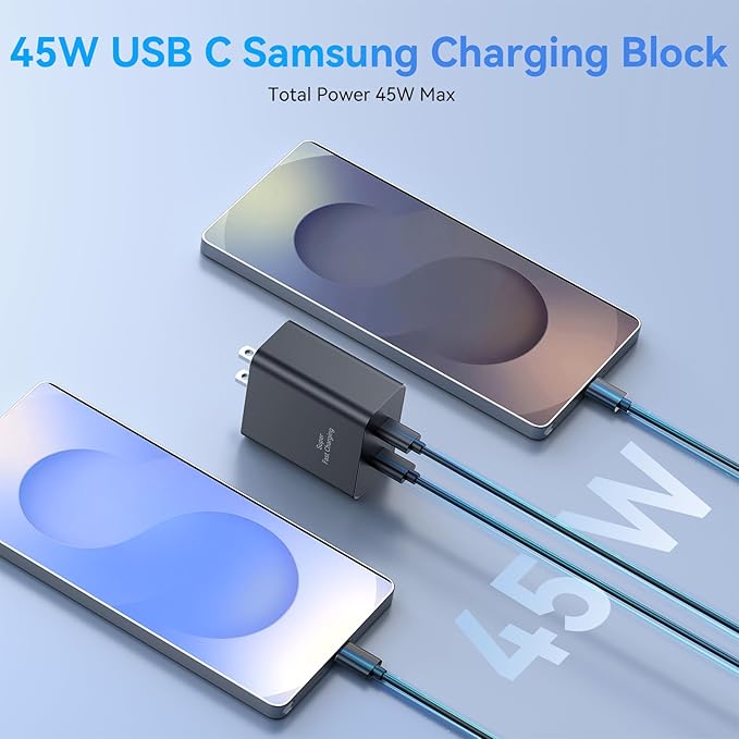 45W Samsung Super Fast Charger,2Pack Dual Port USB C Samsung Charger Fast Charging,Quick Double Type C Android Chargers Block 10FT Long USB C Cable for SamsungGalaxy S25 Ultra/S25/S24+/S23/S22/S21/S20