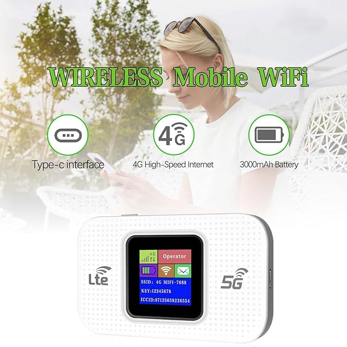 Pro Portable WiFi Internet, Wireless Portable Network Router, High Speed Router, Pocket Mobile WiFi Hotspot for Travel Office Camping (White)