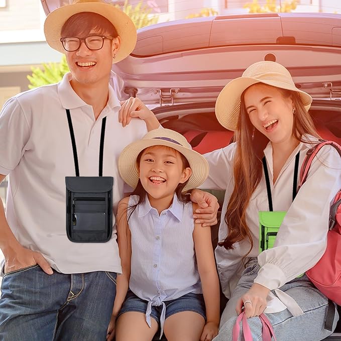 sundee Travel Neck Wallet with Double Zippers, RFID Blocking Passport Holder with Adjustable Neck Strap to Keep Cash, Credit Cards and Travel Documents Safe - Dark Gray