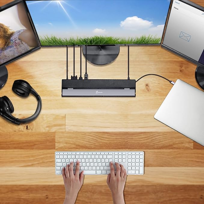 j5create USB Type C Docking Station with 100W PD Charger - Supports 3 Displays | HDMI, DisplayPort, VGA, 100W PD Charging, 1Gbps Ethernet | for MacBook Pro/Air, XPS, and More (JCD543P)