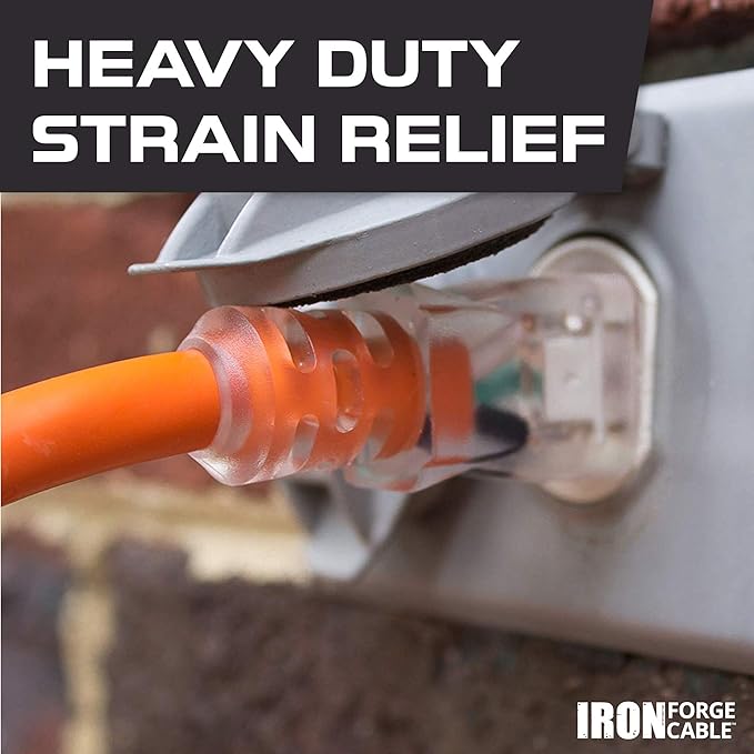 Iron Forge Cable 12 Gauge Extension Cord 10 ft, 12/3 SJTW 10 Foot Heavy Duty Extension Cord Outdoor 3 Prong, Weatherproof Orange Power Cable 15 Amp, Great for Major Appliances