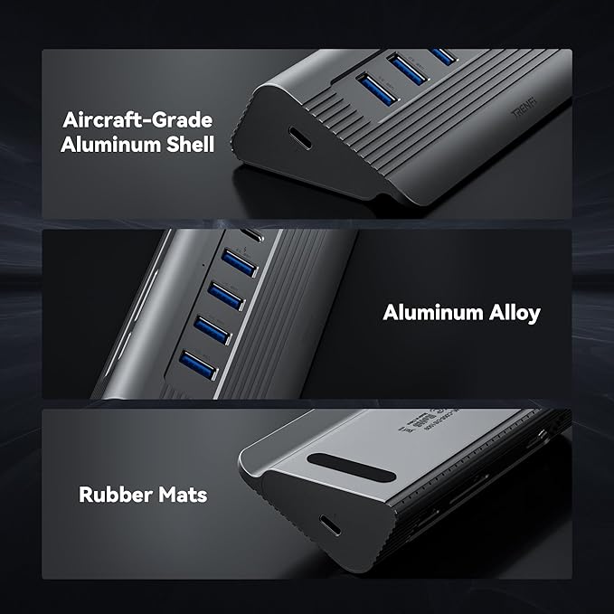 10-in-1 USB C Hub, 10Gbps USB 3.2 Gen 2 & 4K 60Hz HDMI Multiport Adapter | Docking Station with Detachable Cable, 100W Power Delivery, SD/TF for MacBook Pro/Air M4 M3, Dell XPS (Space Gray)