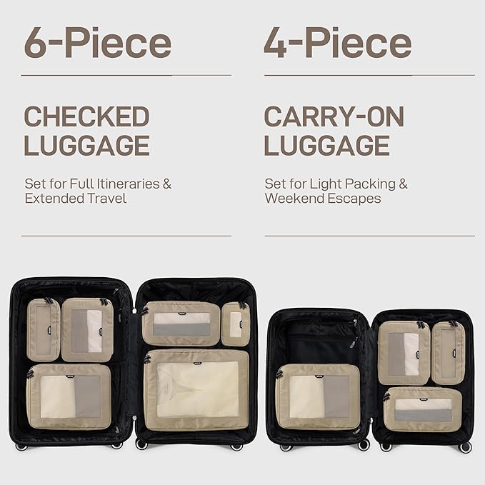 EPICKA TripCozy Compression Packing Cubes - 6 Set Durable Travel Organizer Bags with Mesh Top, Expandable Travel Accessories for Carry on, Luggage, Suitcase, Backpack (Khaki)