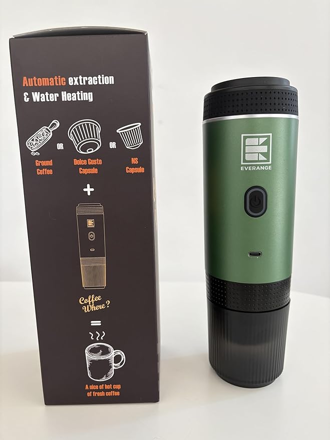 Portable Electric Espresso Machine, Travel Coffee Maker Brewer Compatible with Ground Coffee & NS Capsules (Green with LCD Screen)