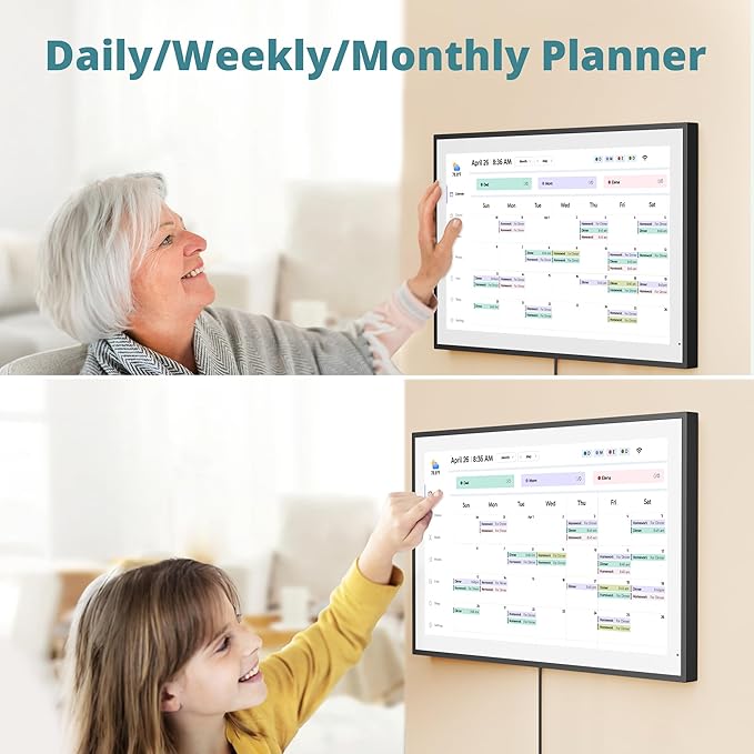 Digital Calendar 21.5 Inch Touch Screen, Electronic Wall Calendar Chore Chart for Family Monthly/Weekly Planner, Interactive Display Smart Calendar for Home Organization, Desk Mount Included - Black