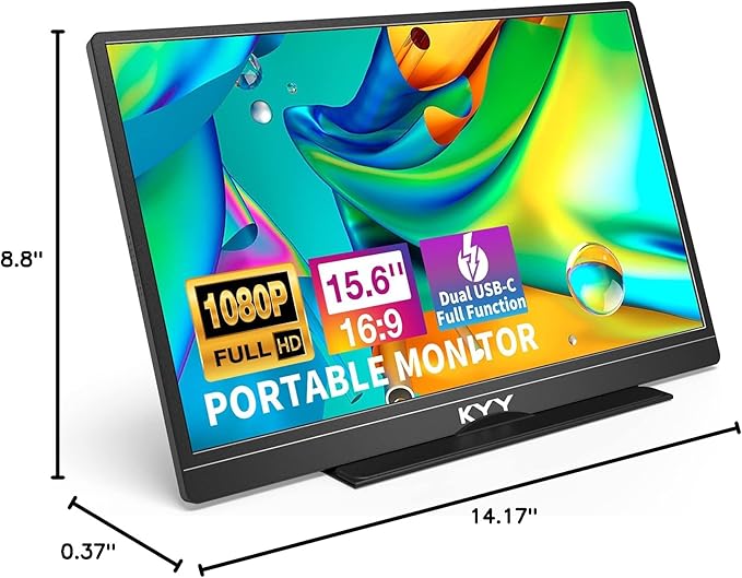 KYY Portable Monitor Latest 15.6'' FHD 1080P USB-C HDMI Laptop Monitor w/Smart Cover Bag & Dual Speakers, External HDR Computer Screen, Travel Gaming Monitor for PC MAC Phone Xbox PS4/5 Switch