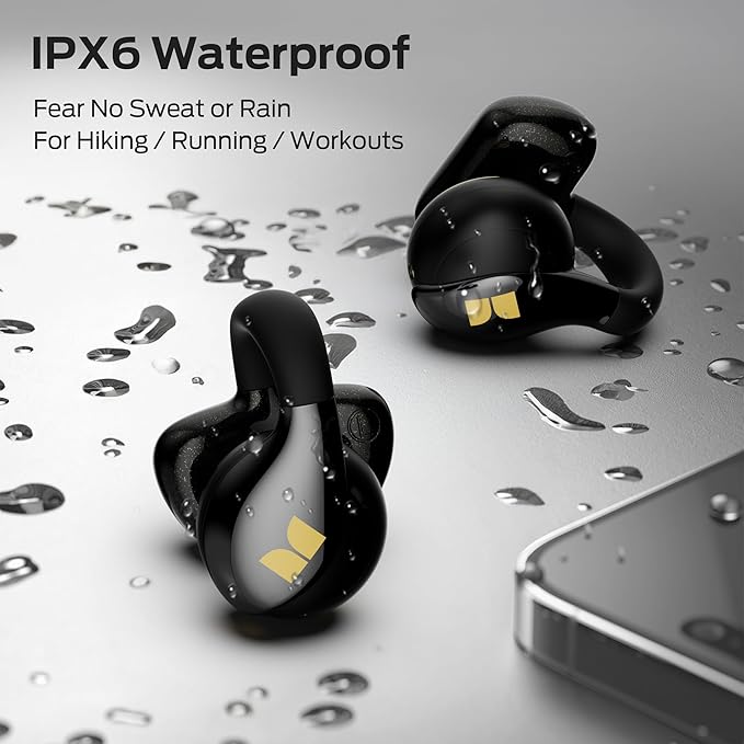 Monster Open Ear AC225 Earbuds, Bluetooth 6.0 Wireless Headphones, Stereo Sound, Lightweight Comfort Clip-On Earbuds with ENC Mic for Clear Calls, 36H Playtime, Touch Control, IPX6 Waterproof, Black