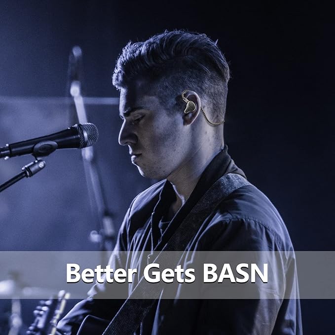 BASN Bmaster5 in Ear Monitors, 1DLC Diaphragm+4BA 5 Drivers Drummers Headphones with Silver-Plated OFC Cable, Noise Isolation IEM Earbuds for Musicians (Midnight Black)