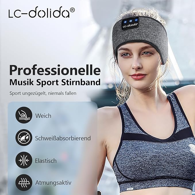 LC-dolida Sleep Headphones Bluetooth Headband, Wireless Headband with HD Speakers, Headphones Wireless for Side Sleepers, Sport, Yoga, Travel, Gifts for Mom, Men, Women, Teens, Kids
