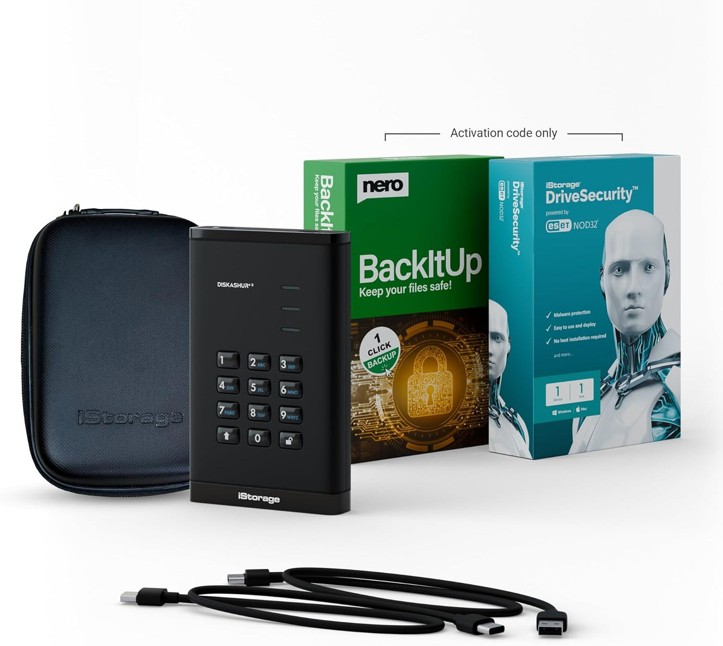 iStorage diskAshur3 HDD 500GB Black - Secure Portable Hard Drive - Password Protected - Dust & Water Resistant - Hardware Encryption