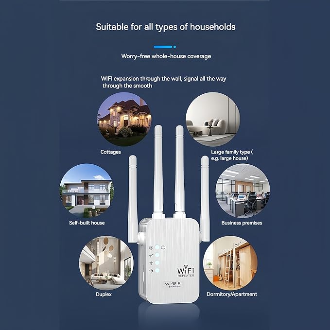 300Mbps WiFi Extender Signal Booster,WiFi Extender Dual Band for Home,New Gen 6X Faster Internet Booster Extender, WiFi Repeater Coverage up to 10K sq.ft and 65 Devices (White)
