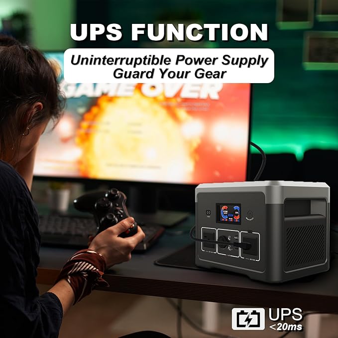 Portable Power Station 600W 665.6Wh LiFePO4 Battery Backup Solar Generator with 2x 600W AC Outlets(Surge 1800W),LED Lights,Music Player&UPS Function for Home,RV,Campinp