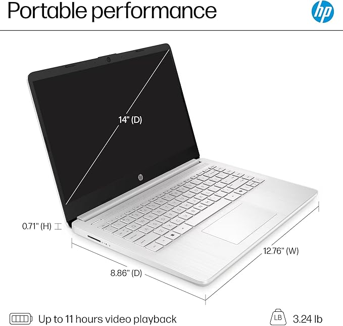 HP 14" Laptop 2025 Business Student Slim Computer, Lifetime MS Office, Copilot AI, Quad-Core Intel CPU, 16GB RAM, 628GB Storage (128GB UFS+500GB Ext), MarxsolAccessory, Wi-Fi 6, Win 11 Pro, Silver