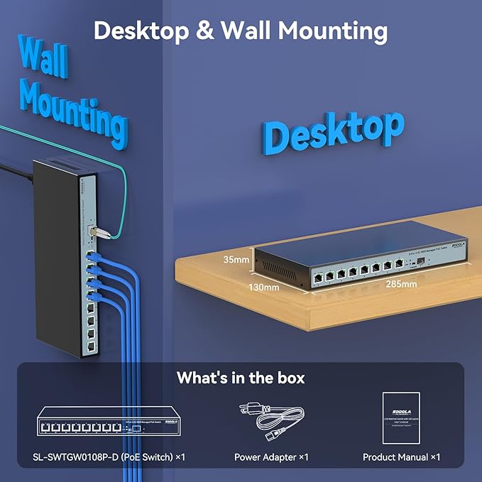 8 Port 2.5G Web Managed PoE Switch 120W | 1X 10G SFP+ & 8 x 2.5GBase-T Ports, Max 90W Output, IEEE802.3af/at/bt, Desktop & Wall Mount 2.5GbE Network Switch