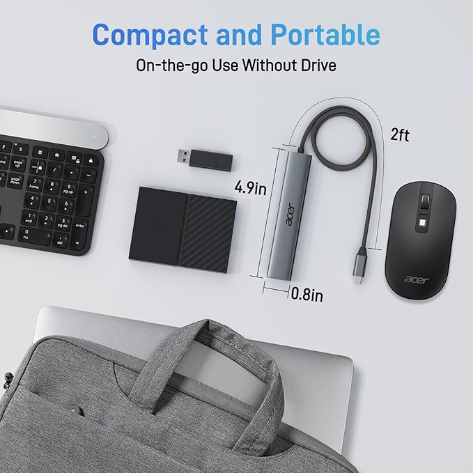 Acer USB C Hub 5 in 1 with 4K HDMI, 100W Power Delivery, 3 USB A Data Ports, USB C to HDMI Multiport Adapter for Laptop, PC, Tablet, MacBook Pro/Air, iPad Air/Pro, iMac, iPhone 15/16 Pro/Pro Max (2ft)