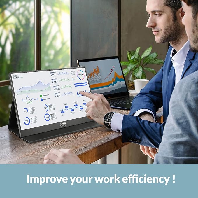 LR Portable Monitor, 15.6” 1080P FHD USB-C HDMI, Ultra-Slim IPS HDR Display with Cover and Built-in Speaker, Travel Monitor for Laptop/PC/Phone/Mac/Xbox/Switch/PS4/PS5, VESA Mountable