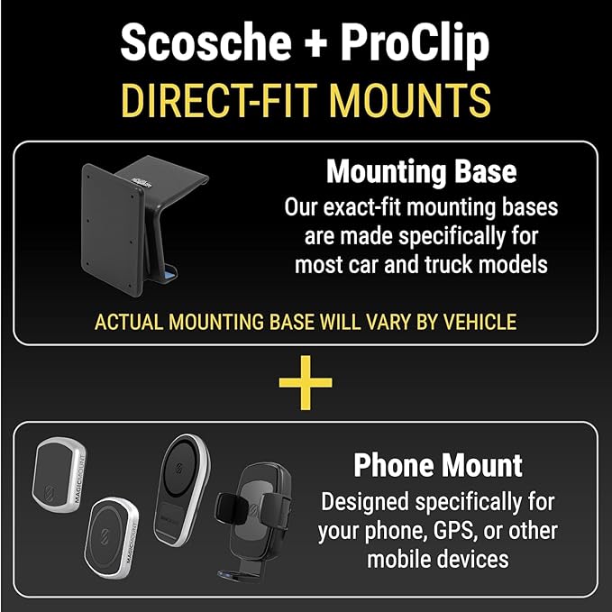Scosche MagicMount Pro2 Magnetic Car Cell Phone Holder with AMPS Mounting Plate for Scosche/ProClip Vehicle Specific Mount Bases, Phone Stand Compatible with MagSafe, iPhone, Samsung (Base Required)