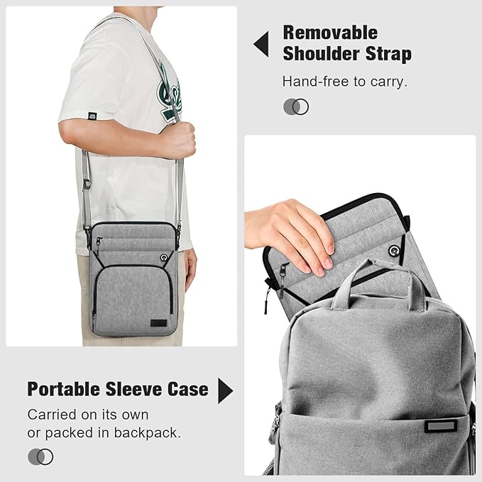 MoKo 9-11 Inch Tablet Sleeve Bag, Fits 11 inch iPad Air M3, iPad A16 2025, Pro 11 M4, 10/9/8/7th, Tab S8/S9 11, Multifunctional Bag with Shoulder and Headphone Port, Light Gray